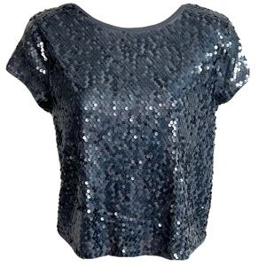 🆕 Express silver sequin cropped cap sleeve…